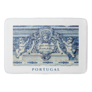 Tapete De Banheiro Azulejos de português azul com anjos