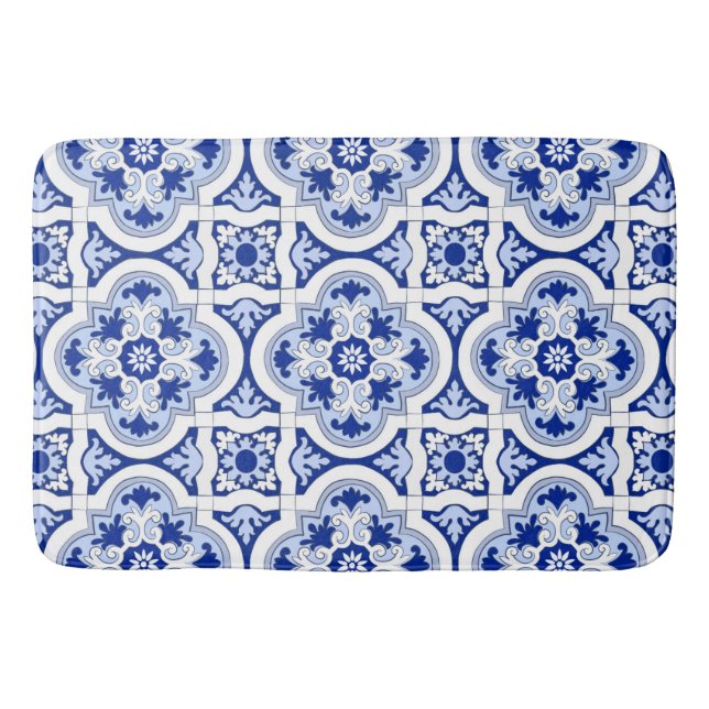 Tapete De Banheiro Azulejos italianos, majolica, padrão azul e branco (Frente)