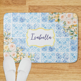 Tapete De Banheiro Azulejos Mediterrâneos Azuis Monogramados Flor Lim