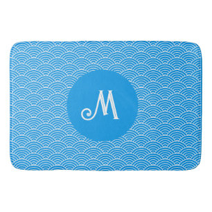Tapete De Banheiro Azure Blue Wave Pattern Monogramed Bath Mat