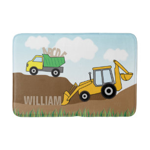 Tapete De Banheiro Backhoe amarelo e camião basculante personalizado