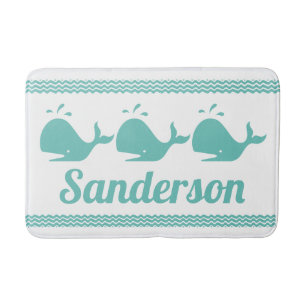 Tapete De Banheiro Baleia Azul-Ártico e Ondas Azul-Branco