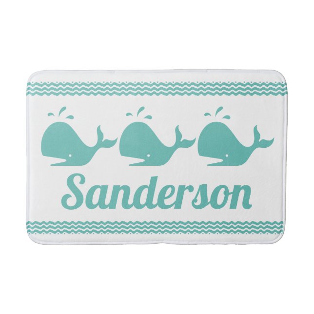 Tapete De Banheiro Baleia Azul-Ártico e Ondas Azul-Branco (Frente)