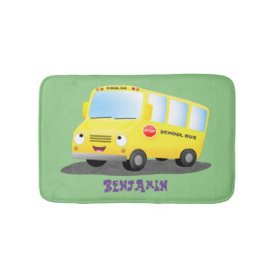 Tapete De Banheiro Banda branca e feliz de ônibus escolar amarelo