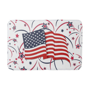 Tapete De Banheiro Bandeira americana e fogos-de-artifício