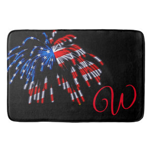 Tapete De Banheiro Bandeira Patriótica Americana Fogos Vermelho Monog