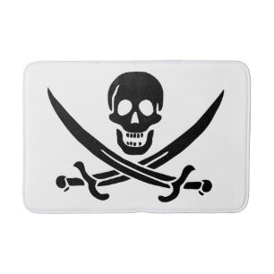 Tapete De Banheiro Bandeira Pirata Caveira Espadas Cruzadas