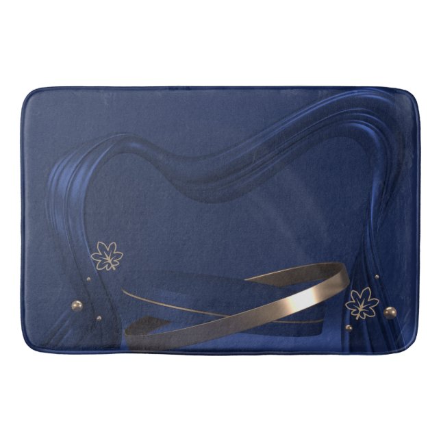 Tapete De Banheiro Banheira Floral de Onda Azul (Frente)