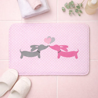 Tapete De Banheiro Banheiro Temático de Dachshunds Beijando Rosa