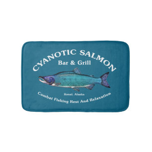 Tapete De Banheiro Bar de salmão cianótico e grill
