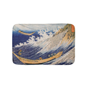 Tapete De Banheiro Barcos de Pesca do Oceano Hokusai Ondas