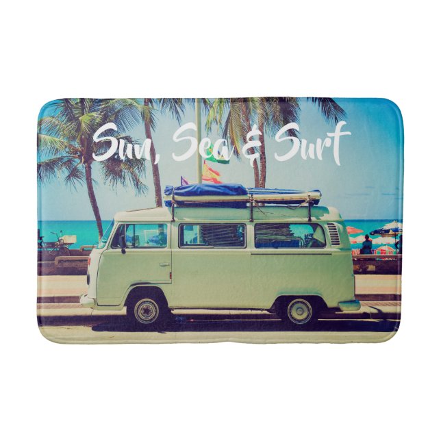 Tapete De Banheiro Barramento de campista de praia e palmeiras person (Frente)