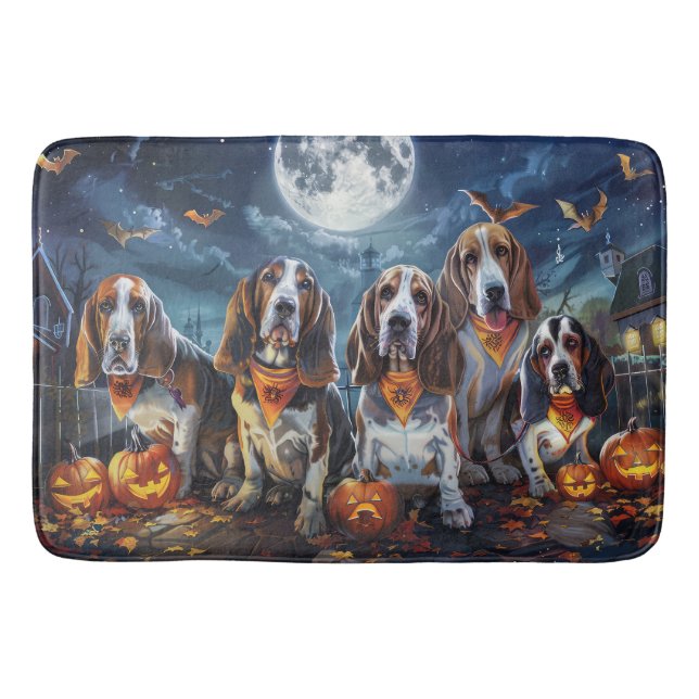 Tapete De Banheiro Basset Hound Halloween Spooky (Frente)