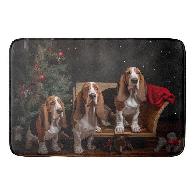 Tapete De Banheiro Basset Hound Snowy Sleigh Decência de Natal (Frente)