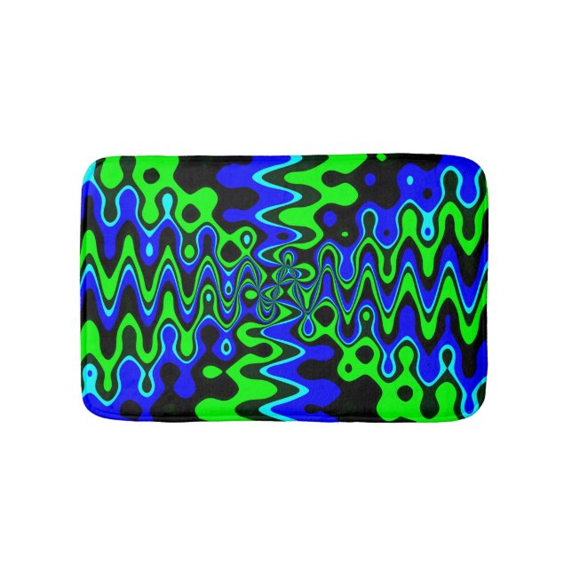 Tapete De Banheiro Bath de Arte Psicodélica Azul e Verde (frente)
