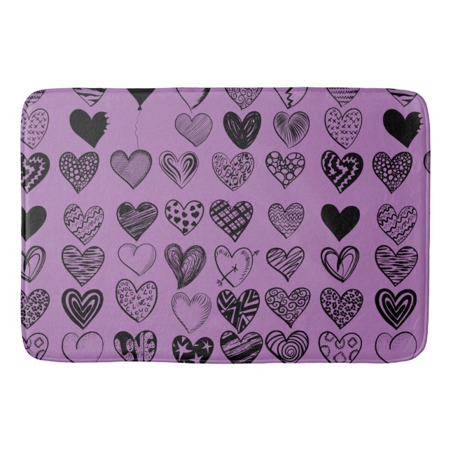 Tapete De Banheiro Bath Mat Adorável de Coração Preto (Frente)