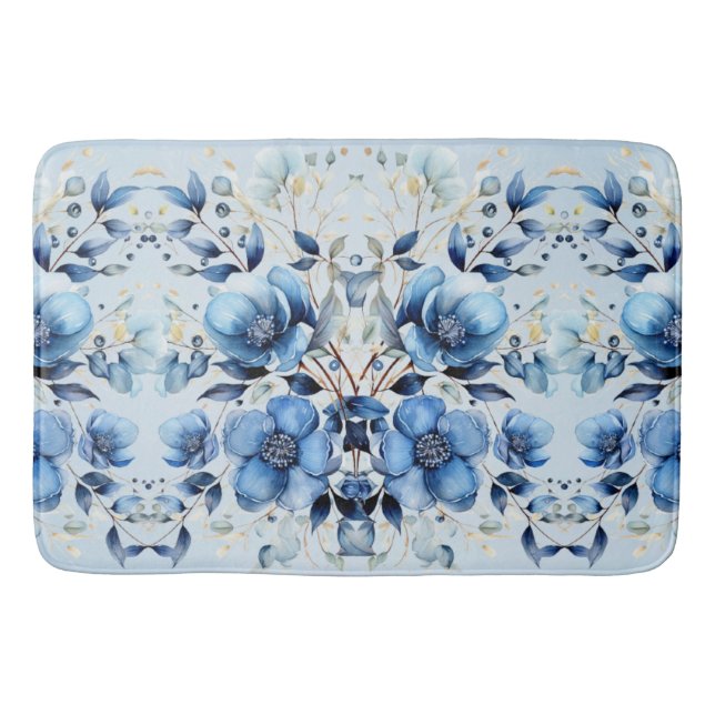 Tapete De Banheiro Bath Mat Azul De Aquarela (Frente)