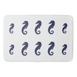 Tapete De Banheiro Bath Mat - Cavalos do Mar (Marinho Azul)
