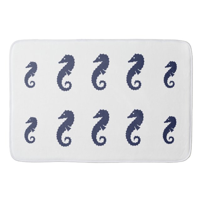 Tapete De Banheiro Bath Mat - Cavalos do Mar (Marinho Azul) (Frente)