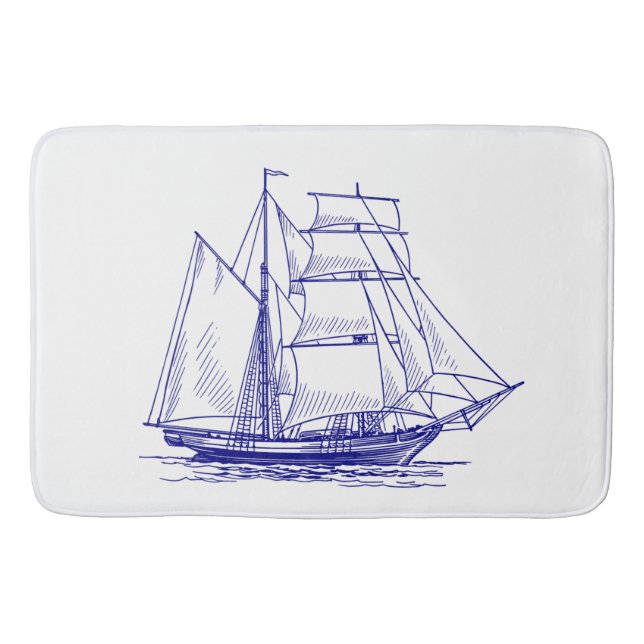Tapete De Banheiro Bath mat chic - navio de navegação azul (Frente)
