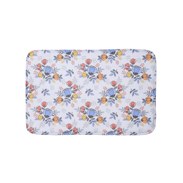 Tapete De Banheiro Bath Mat De Flores Desenhadas À Mão Branca (frente)