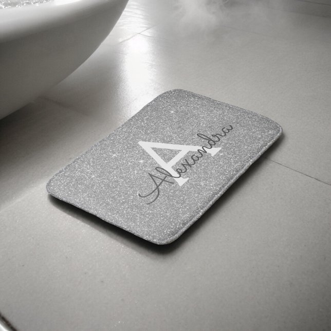 Tapete De Banheiro Bath Mat De Minograma Com Glitter De Prata (Criador carregado)