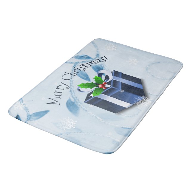 Tapete De Banheiro Bath Mat de Presente de Natal Azul (Angulado)