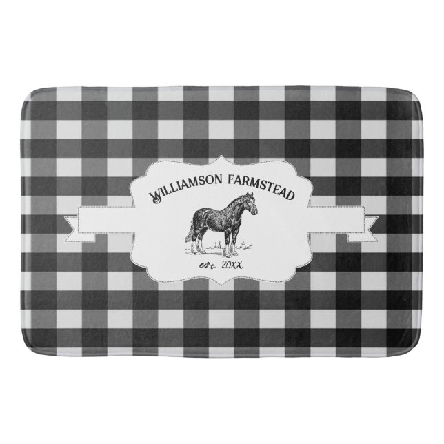 Tapete De Banheiro Bath Mat de Xadrez de Búfalo Negro (Frente)