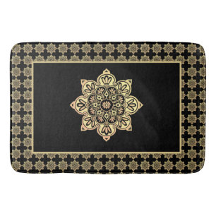 Tapete De Banheiro Bath Mat, dourado Medalhões de preto