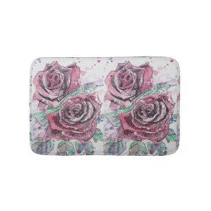 Tapete De Banheiro Bath Mat floral de flor de Rosa arte da Rosa verme