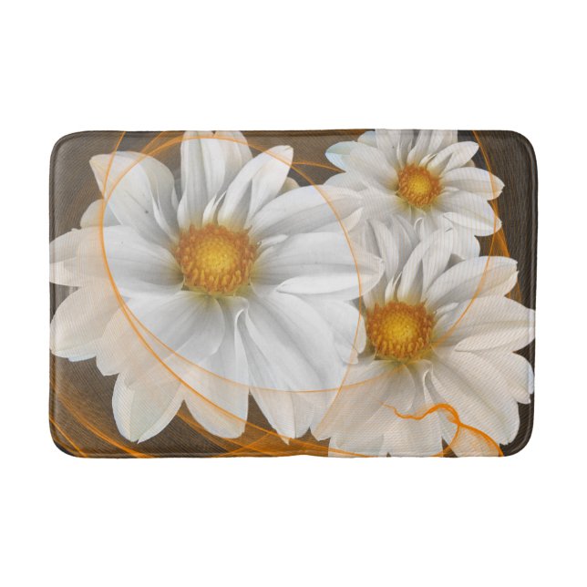 Tapete De Banheiro Bath Mat Flowers White Black Orange (Frente)