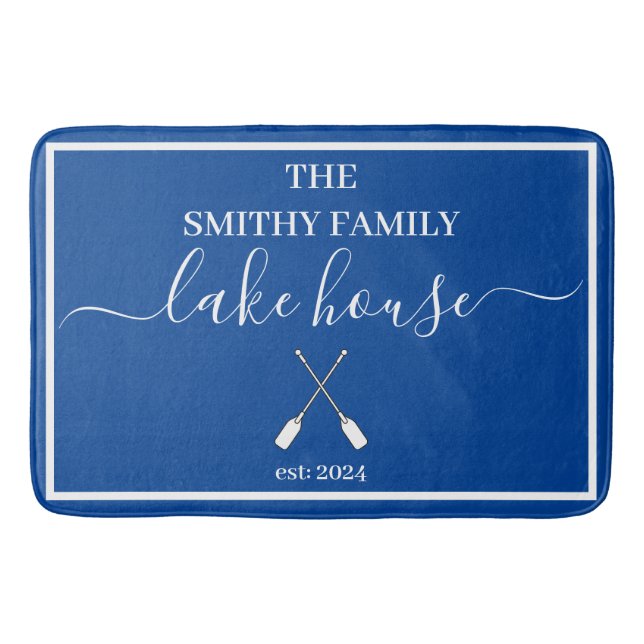 Tapete De Banheiro Bath Mat - Lago House Azul e Branco (Frente)