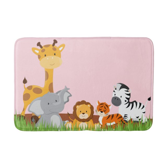 Tapete De Banheiro Bath Mat Mat De Animais Da Selva Rosa (Frente)