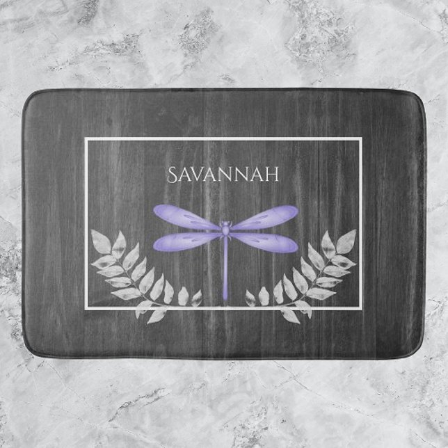 Tapete De Banheiro Bath Mat Personalizado Russo De Dragonfly Roxo (Purple Dragonfly Rustic Personalized Bath Mat)