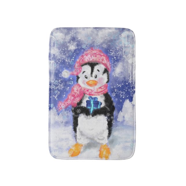 Tapete De Banheiro Bath Mat Pinguin Bonito de Natal (Frente Vertical)