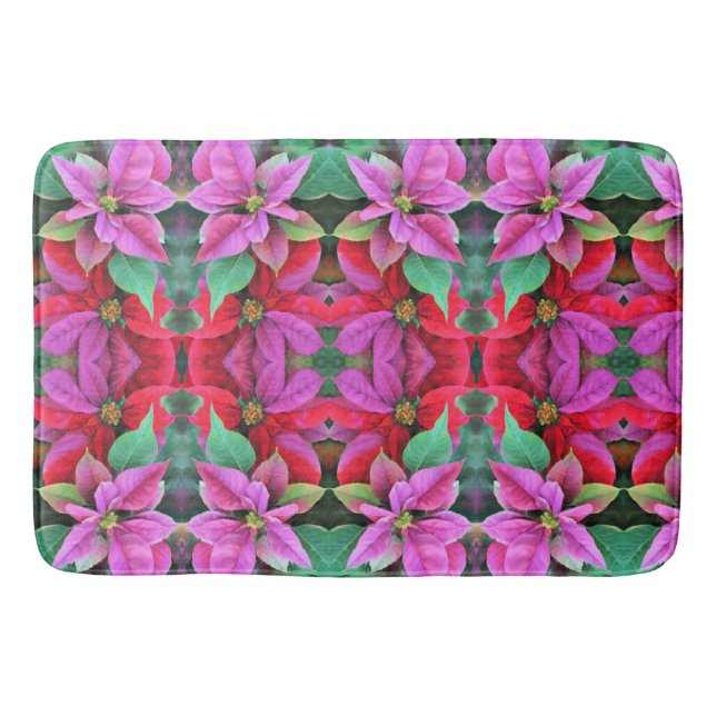 Tapete De Banheiro Bath Mat Pink & Red Poinsettias (Frente)