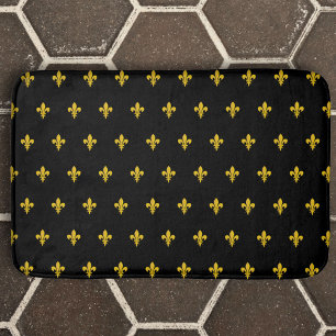 Tapete De Banheiro Bath Mat Preto com Fleur de Lis dourado