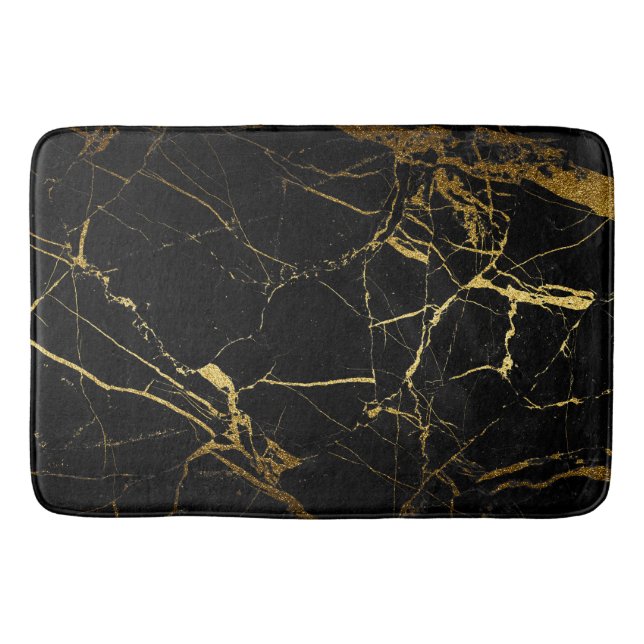 Tapete De Banheiro Bath Mat preto e dourado (Frente)