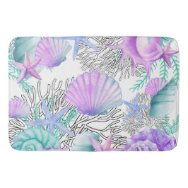 Tapete De Banheiro Bath Mat Purple Pink Teal E Seasheles Brancos