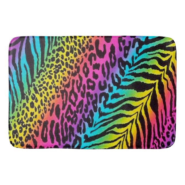 Tapete De Banheiro Bath Mat/Rainbow Animal Print (Frente)
