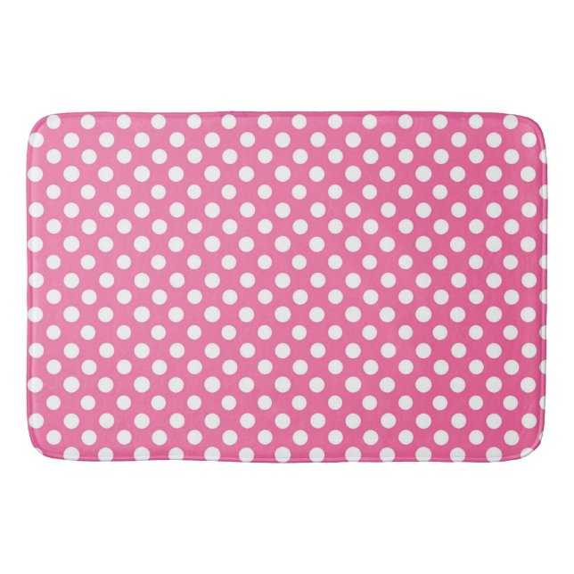 Tapete De Banheiro Bath Mat/Rosa e Bolinhas Brancas (Frente)