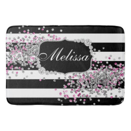 Tapete De Banheiro Bath Mat Rosa-Rosa-Rosa-Elegante Stripes Brancas-D