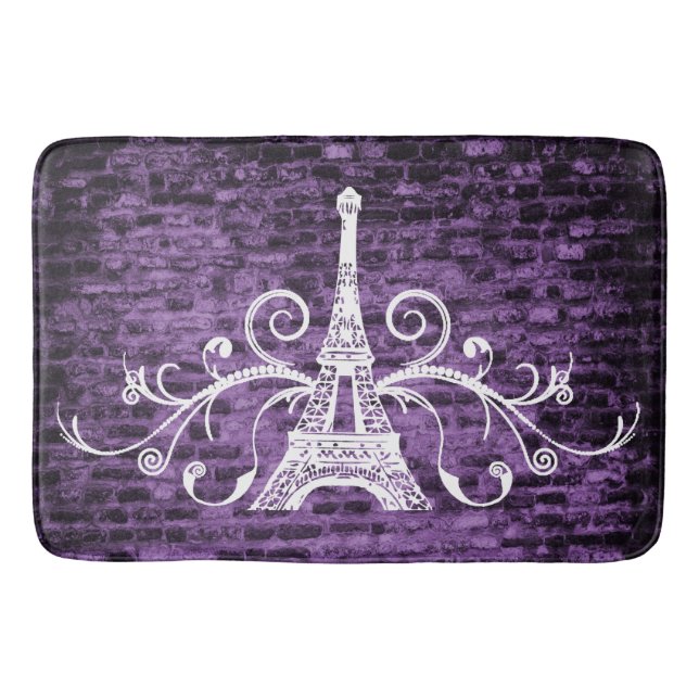 Tapete De Banheiro Bath Mat Roxo De Toalha Eiffel (Frente)