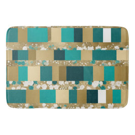 Tapete De Banheiro Bath Mat Teal Green E Geométrico Floral Dourado
