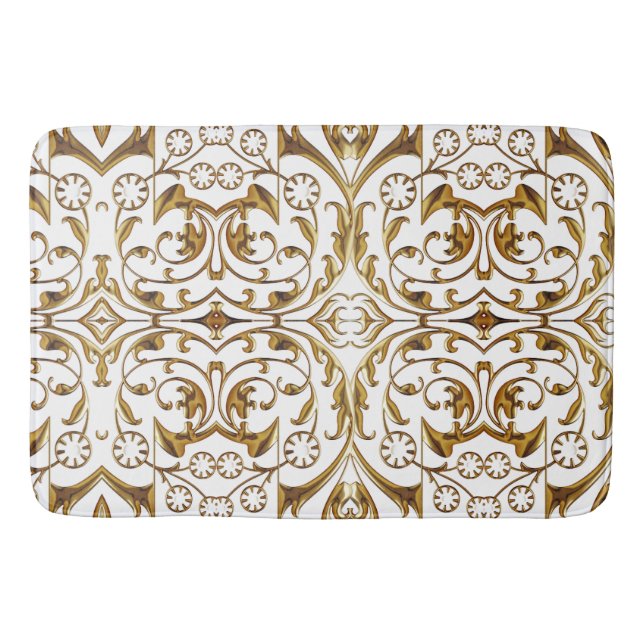 Tapete De Banheiro Bath Mat White e Dourada (Frente)