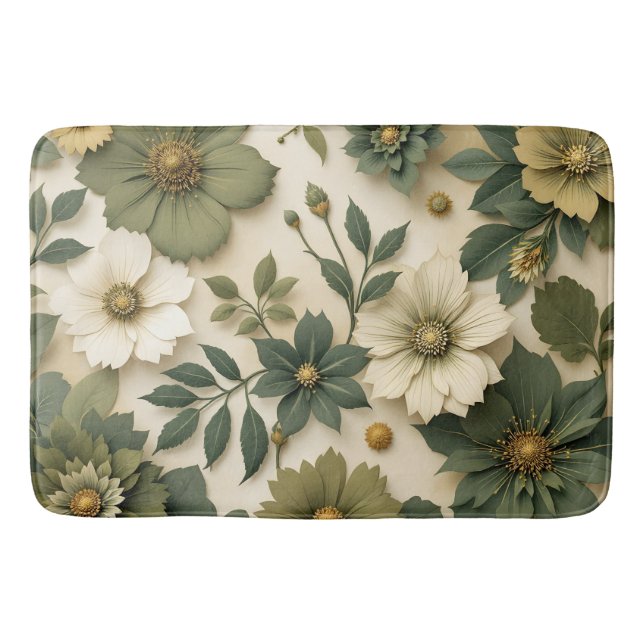 Tapete De Banheiro Bath Mats & Rugs green flowers pattern  (Frente)