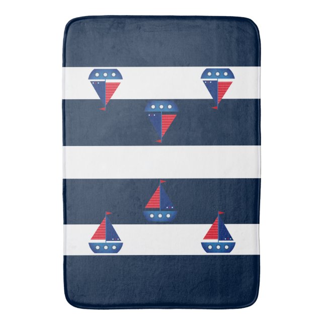 Tapete De Banheiro Bathmat - Barco à vela Blue Stripes (Frente Vertical)