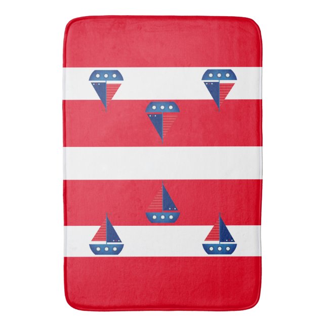 Tapete De Banheiro Bathmat - Barco à vela Red Stripes (Frente Vertical)