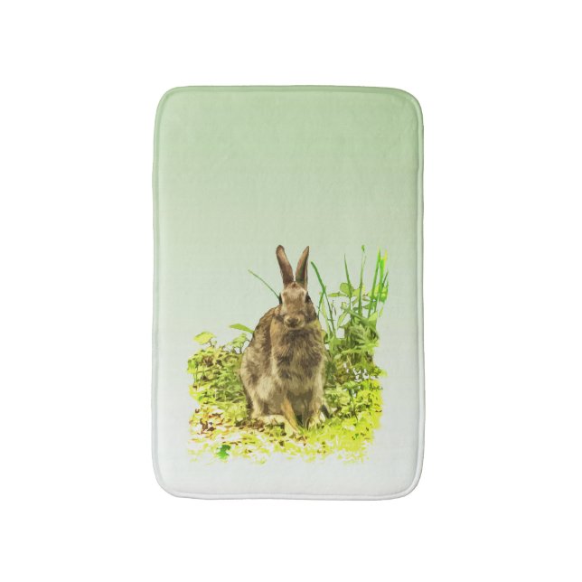 Tapete De Banheiro Bathmat de Grama Verde Coelho Castanho (Frente Vertical)