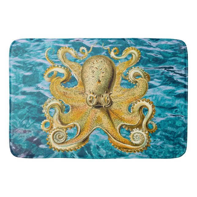 Tapete De Banheiro Bathmat Retro Dourada Água Octopus (Frente)